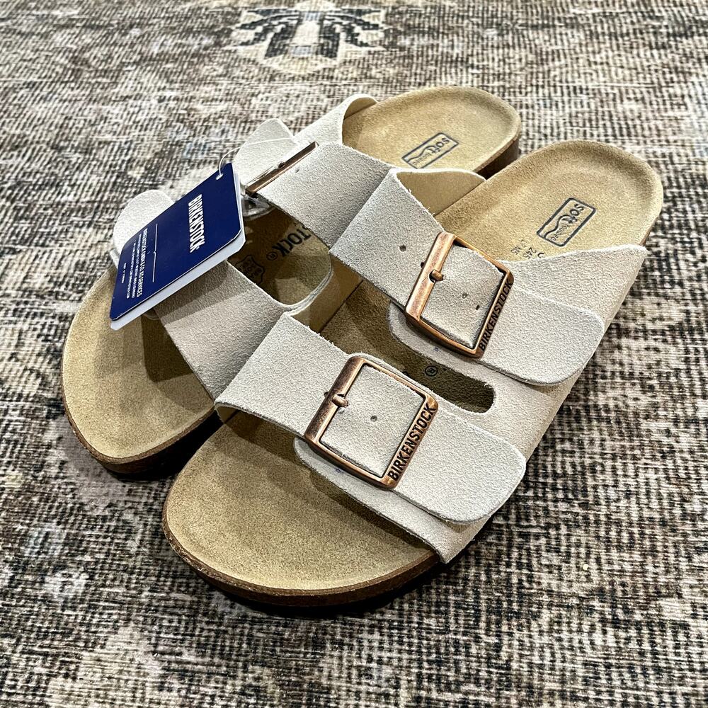 NEW Birkenstock Arizona Leather Suede Tan Sandals Size EU 38 US 7 - Picture 3 of 4